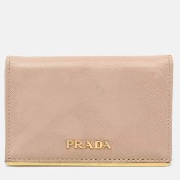 Prada Beige Leather Logo Coin Purse