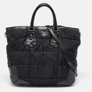 Pre Owned Prada Black Nylon and Leather Shopper Tote
