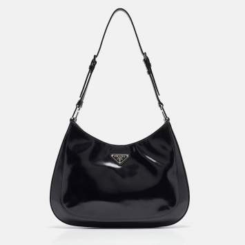 Pre Owned Prada Black Glossy Leather Cleo Shoulder Bag