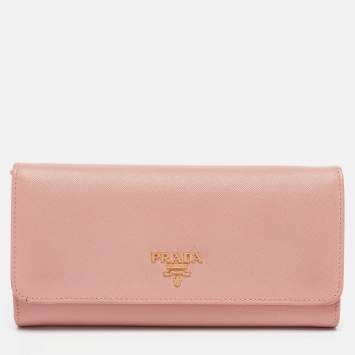 Pre Owned Prada Pink Saffiano Lux Leather Logo Flap Continental Wallet