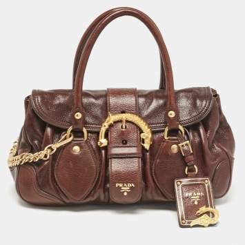 Pre Owned Prada Dark Brown Cervo Animalier Leather Satchel
