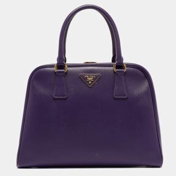 Pre Owned Prada Purple Saffiano Lux Leather Pyramid Frame Satchel