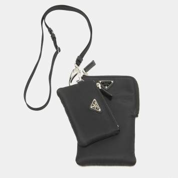 Pre Owned Prada Black Re-Nylon Lanyard Pouches