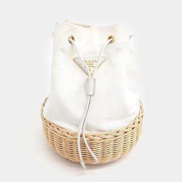 Pre Owned Prada rattan bucket tote and shoulder bag