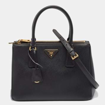 مملوكة مسبقًا Prada Black Saffiano Lux Leather Small Double Zip Tote