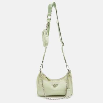 Pre Owned Prada Light Green Leather and Nylon Re-Edition 2005 Bag