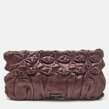 Pre Owned Prada Purple Mirtillo Pleated Leather Clutch