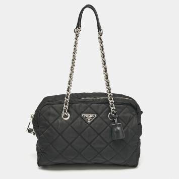 Pre Owned Prada Black Quilted Nylon Bauletto Satchel