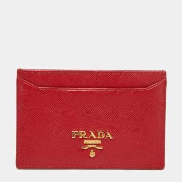 Pre Owned Prada Red Saffiano Leather Card Holder