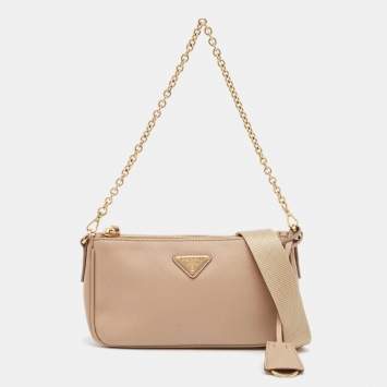 Pre Owned Prada Beige Saffiano Lux Leather Re-Edition 2000 Bag