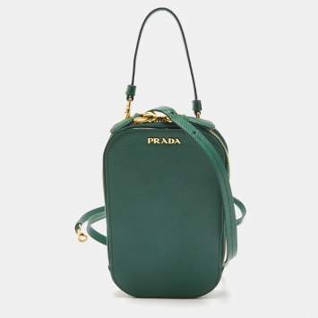 Pre Owned Prada Green Leather Phone Crossbody Bag