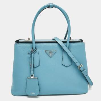 Pre Owned Prada Light Blue Saffiano Lux Leather Twin Tote