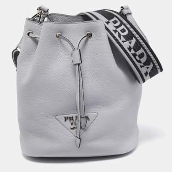 Pre Owned Prada Grey Vitello Daino Soft Leather Bucket Bag