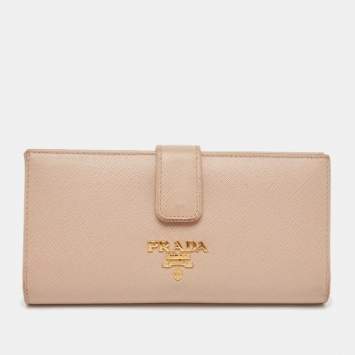 Pre Owned Prada Beige Saffiano Metal Leather Flap Continental Wallet