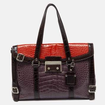 Pre Owned Prada Multicolor Crocodile Leather Lucido Lock Bag