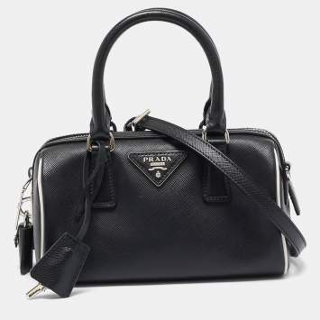 Pre Owned Prada Black Saffiano Lux Leather Mini Boston Bag
