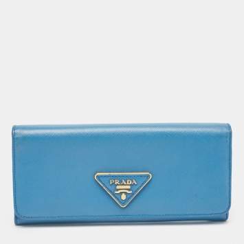 Pre Owned Prada Blue Saffiano Leather Flap Continental Wallet