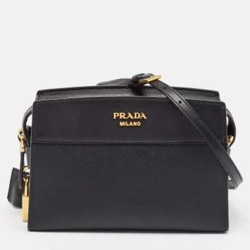 Pre Owned Prada Black City Calf and Saffiano Leather Esplanade Crossbody Bag