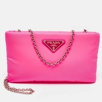 Pre Owned Prada Neon Pink Soft Nylon Chain Pochette