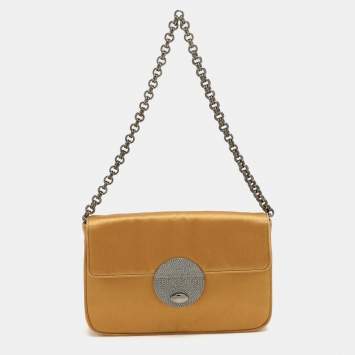 Pre Owned Prada Gold Satin Chain Baguette Shoulder Bag