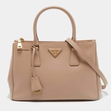 Pre Owned Prada Nude Saffiano Leather Small Double Zip Tote
