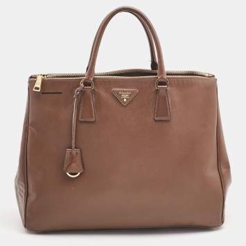 Pre Owned Prada Brown Saffiano Lux Leather Executive Galleria Double Zip Tote