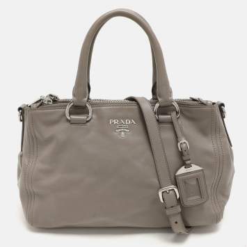 Pre Owned Prada Grey Leather Double Top Zip Satchel