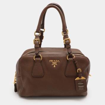 Pre Owned Prada Brown Pebbled Leather Bauletto Satchel