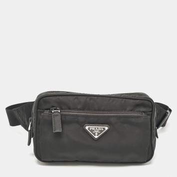 مملوكة مسبقًا Prada Black Nylon Triangle Logo Front Pocket Belt Bag