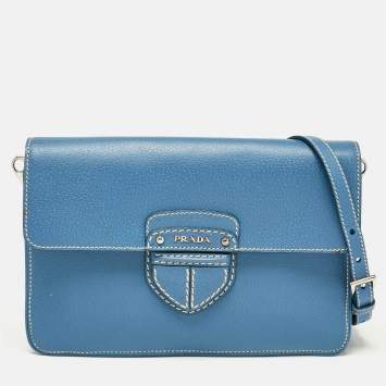 Pre Owned Prada Blue Cinghiale Leather Flap Shoulder Bag