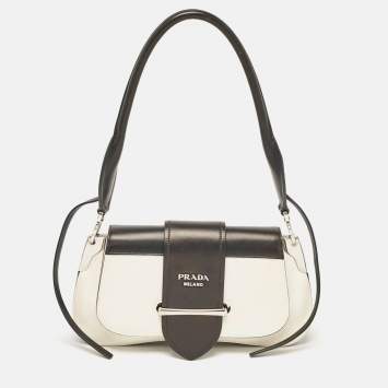 Pre Owned Prada Black/White Leather Sidonie Shoulder Bag