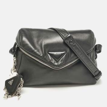 Prada Black Leather Signaux Shoulder Bag