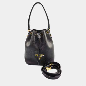 Prada Black Leather Bucket Bag