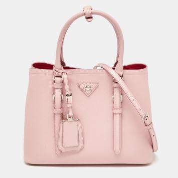 Pre Owned Prada Pink Saffiano Cuir Leather Small Double Handle Tote