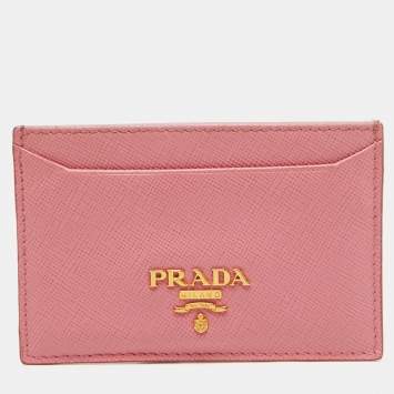 Pre Owned Prada Pink Saffiano Leather Logo Card Holder