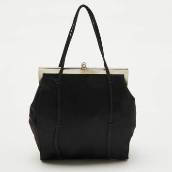 Pre Owned Prada Black Satin Vintage Raso Framed Tote