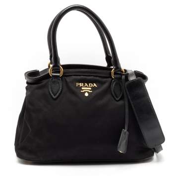 Pre Owned Prada Black Nylon and Leather Top Handle Bag