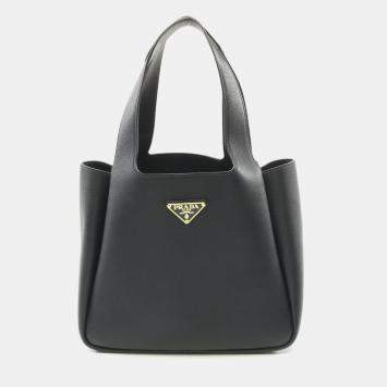 Prada Black Leather Soft Grain Tote Bag