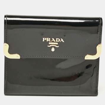 Prada Black Patent Leather Trifold Wallet