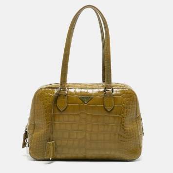 Pre Owned Prada Olive Green Alligator Satchel