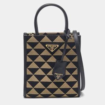 Prada Black/Cream Jacquard Fabric Symbole Embroidered Mini Tote
