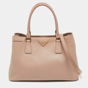 Pre Owned Prada Beige Saffiano Lux Leather Small Middle Zip Tote
