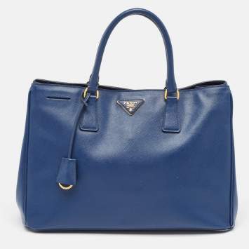 Pre Owned Prada Navy Blue Saffiano Lux Leather Large Gardener's Tote
