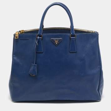 Prada Navy Blue Saffiano Lux Leather Executive Galleria Double Zip Tote