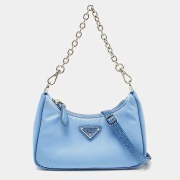 Pre Owned Prada Blue Tessuto Nylon Mini Re-Edition Shoulder Bag