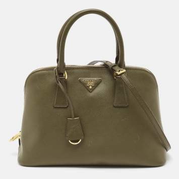 Pre Owned Prada Military Green Saffiano Lux Leather Medium Promenade Satchel