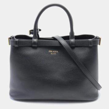 Prada Black Leather Buckle Belt Tote Bag