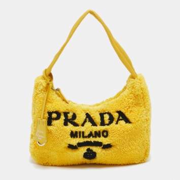 Pre Owned Prada Yellow Terry Cloth Mini Re-Edition 2000 Baguette Bag