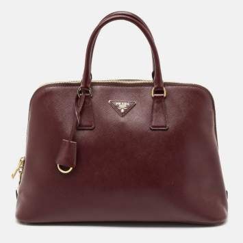 Pre Owned Prada Burgundy Saffiano Lux Leather Large Promenade Satchel