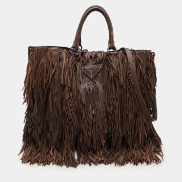 Pre Owned Prada Brown Leather Fringes Tote